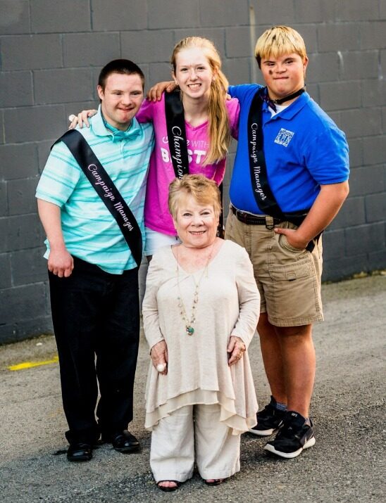 Donna with grandson Kevin and friends