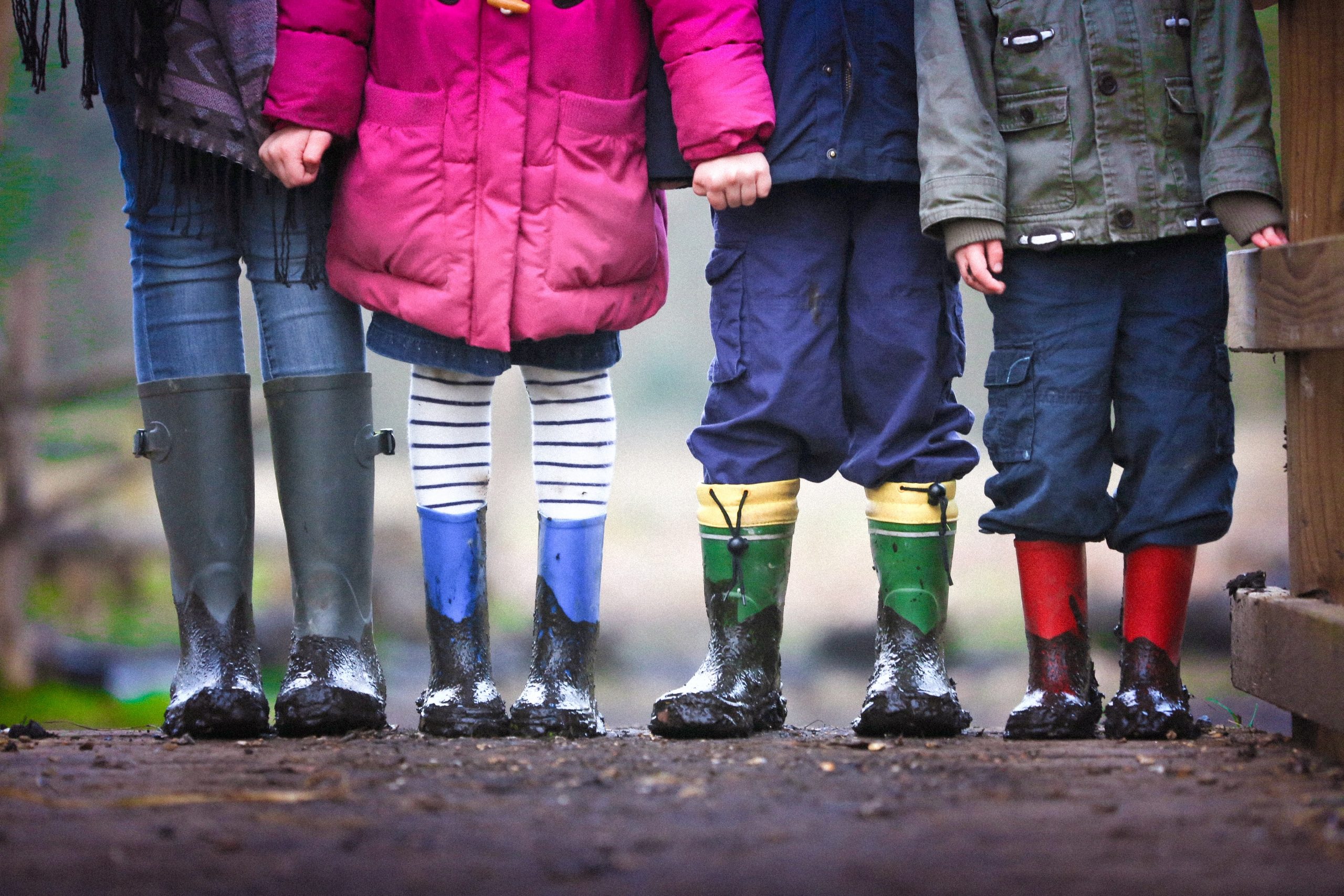 Children's feet in rainboots