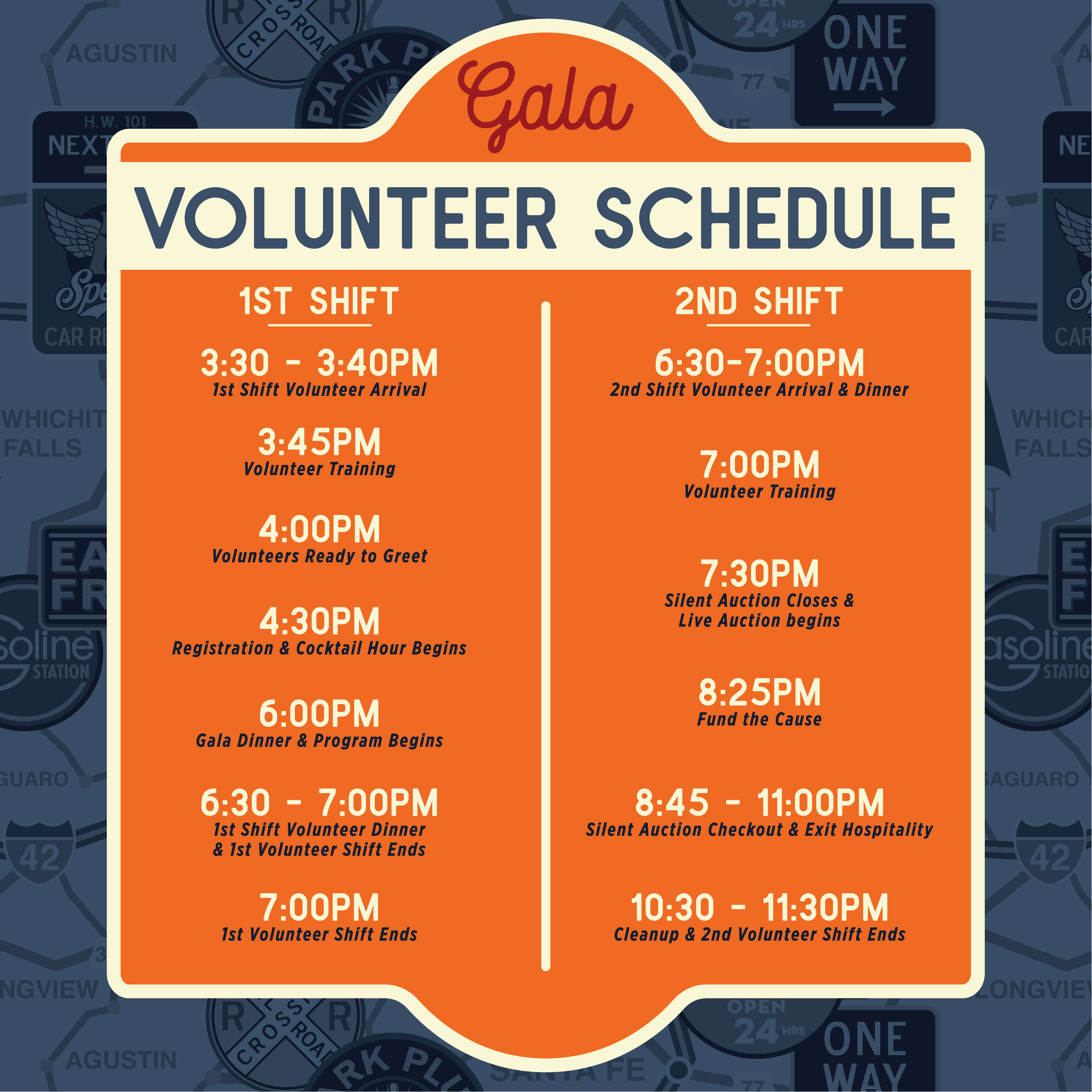 Damar Gala volunteer schedule